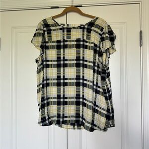LOFT Black White and Yellow Blouse Short Sleeve Size XL